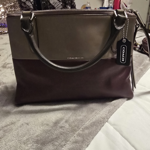 Coach Handbags - Coach Two-Tone Leather Tote Bag - Black and Brown